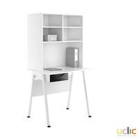 uclic aspire desk with overshelving and drawer 800mm reflections black