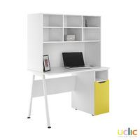 Uclic Aspire Desk with CPU Cupboard and Overshelving Kaleidoscope Yellow