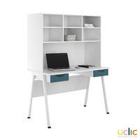 uclic aspire desk with overshelving and 2 drawers kaleidoscope blue