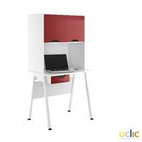 Uclic Aspire Desk with Upper Storage and Drawer 800mm Reflections Burgundy