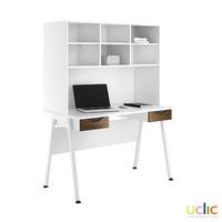 uclic aspire desk with overshelving and 2 drawers reflections dark oli ...