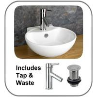 Udine 40cm Wide Counter Mounted Circular Basin with Single Lever Tap and Push Click Plug