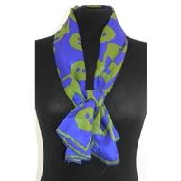 Ugna Vintage Lime Green And Deep Blue Abstract Patterned Silk Rayon Scarf With Rolled Edges
