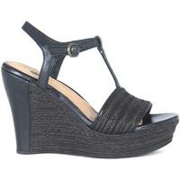 ugg ugg fitchie wedge sandal in black leather and rafia womens sandals ...