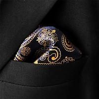 UH10 ShlaxWing Paisley Black Gold Pocket Square Mens Ties Silk Hankies