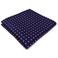 UH5 Fashion Unique Mens Pocket Square Handkerchiefs Dark Blue Orange Dots 100% Silk Business Handmade