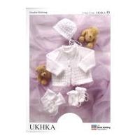 UKHKA Baby Cardigan, Bonnet, Bootees, & Mittens Knitting Pattern No 40 DK