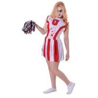 Uk 6-10 Ladies Halloween Cheerleader Costume With Pom Pom