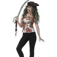 Uk 8-10 Women\'s Zombie Pirate Wench T-shirt