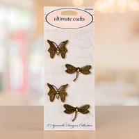 Ultimate Crafts L\'aquarelle Metal Charms Lg Dragonfly and Butterfly 4pc 400373