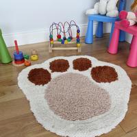 Ultra Soft Fleecy Paw Print Beige Nursery Rug 75x80cm