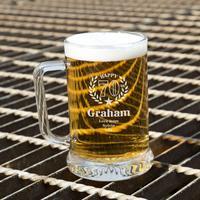Unique 70th Wreath Engraved Glass Beer Tankard: Special Offer