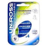 uniross 4 pack aa 2500mah performance rechargeable batteries