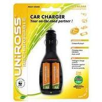 Uniross Multi Usage Car Charger & 2 AA 1600mAh Rechargeable Batteries