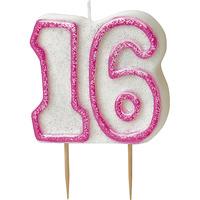unique party pink number candle 16