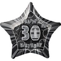 Unique Party 20 Inch Star Foil Balloon - 30th Black/silver