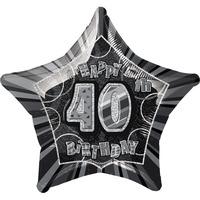 Unique Party 20 Inch Star Foil Balloon - 40th Black/silver