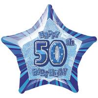 unique party 20 inch star foil balloon 50th blue