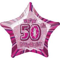 unique party 20 inch star foil balloon 50th pink