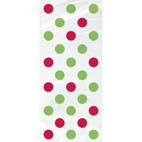 Unique Party Christmas Cello Gift Bags - Red & Green Dots