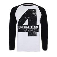 Uncharted 4 Men\'s Distressed 4 Long Sleeve Raglan Top - White/Black - S