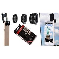 Universal 3-in-1 Clip-On Phone Camera Lens Kit - Fish Eye, Macro and Wide Angle