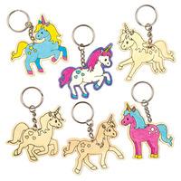unicorn colour in wooden keyrings pack of 6