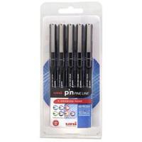 Uni-Ball PIN Ultra Fineliner Pens Assorted-Tips Black Pack of 5