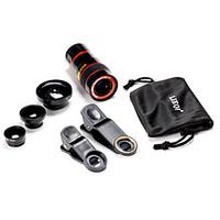 Universal 5 in 1 Case Clip 0.65X Wide Angle 180°Fish Eye 8 Times Telescope Lens Set for Cell Phone Digital Cameras