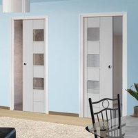 Unilateral Pocket Messina Door - Clear Glass - Primed