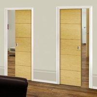 Unilateral Pocket Lille Oak Veneer Doors - Prefinished