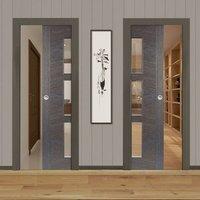 Unilateral Pocket Zeus Ash Grey Doors - Clear Glass - Prefinished