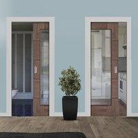 Unilateral Pocket Ravenna Walnut Veneer Door - Clear Glass - Prefinished