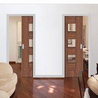 unilateral pocket messina walnut veneer door clear glass prefinished