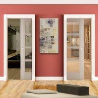 Unilateral Pocket Light Grey Vancouver Doors - Clear Glass - Prefinished