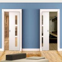 Unilateral Pocket Sierra Blanco Doors - Frosted Glass - White Painted