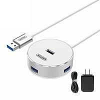 UNITEK Y-3197CWH All Aluminum Silver USB3.0 Super-Speed 4Port HUB with 200CM