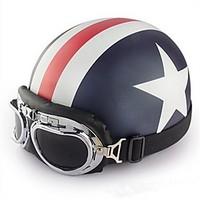 Unisex Captain America Vintage Star Stripes Motorcycle Helmets Open Face Half Motorbike Helmet Capacete with Goggles
