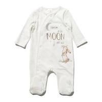 Unisex Guess How Much I Love You character long sleeve integrated feet slogan pure cotton sleepsuit - Cream