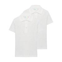 Unisex 100% cotton white short sleeve three button plaque easy iron polo shirts two pack - White