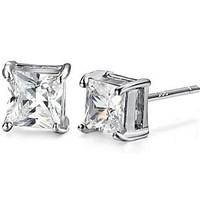 unisex silver stud earrings with cubic zirconia