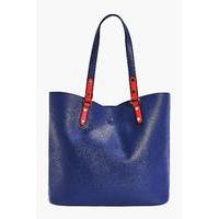 Unlined Contrast Handle Shopper Bag - navy