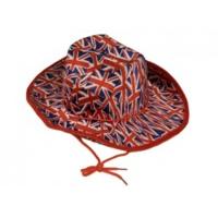 Union Jack Print Hat With Adjustable Neck Cord