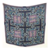 Unbranded Tonal Blue And Purple Celtic Style Patterned Vintage Silk Scarf With Rolled Edges