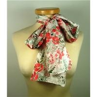 Unbranded Pink and Green Floral Patterned Silk Scarf