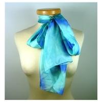 Unbranded Aqua and Blue Tie Dye Silk Scarf