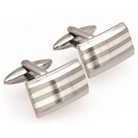 Unique Stainless Steel Silver Striped Rectangle Cufflinks QC-58