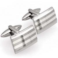 Unique Stainless Steel Silver Striped Rectangle Cufflinks QC-58