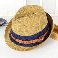 Unisex Fashion Straw Bucket Hat Rope Cap Sun Hat Jazz Hat Men Women Vintage Casual Summer Color Blocks