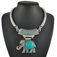 Unique Vintage Elephant Turquoise Pendant Necklace For Women Vintage Silver Chain Necklaces Gifts